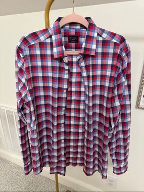 UNTUCKit Men's Red, Blue & White Plaid Button-Down Shirt